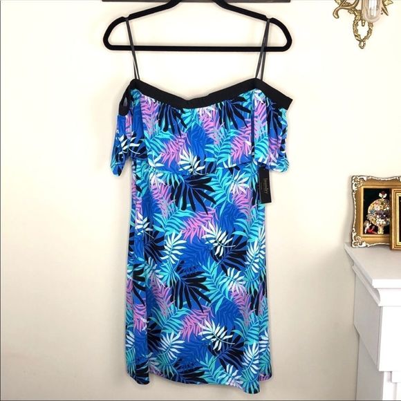 Laundry Tropical Print Off-Shoulder Dress NWT - Picture 2 of 7